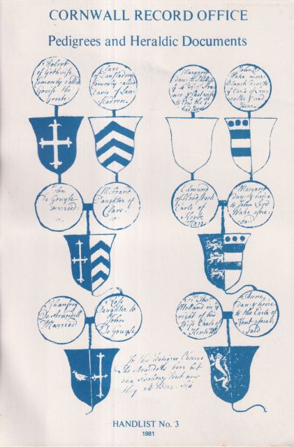 Cornwall Record Office - Pedigrees and Heraldic Documents P.L. Hull (Archivist)