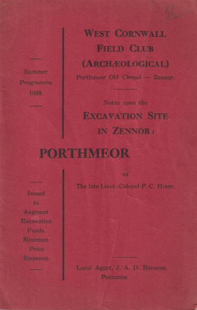 Notes upon the Excavation Site in Zennor: Porthmeor F.C. Hirst